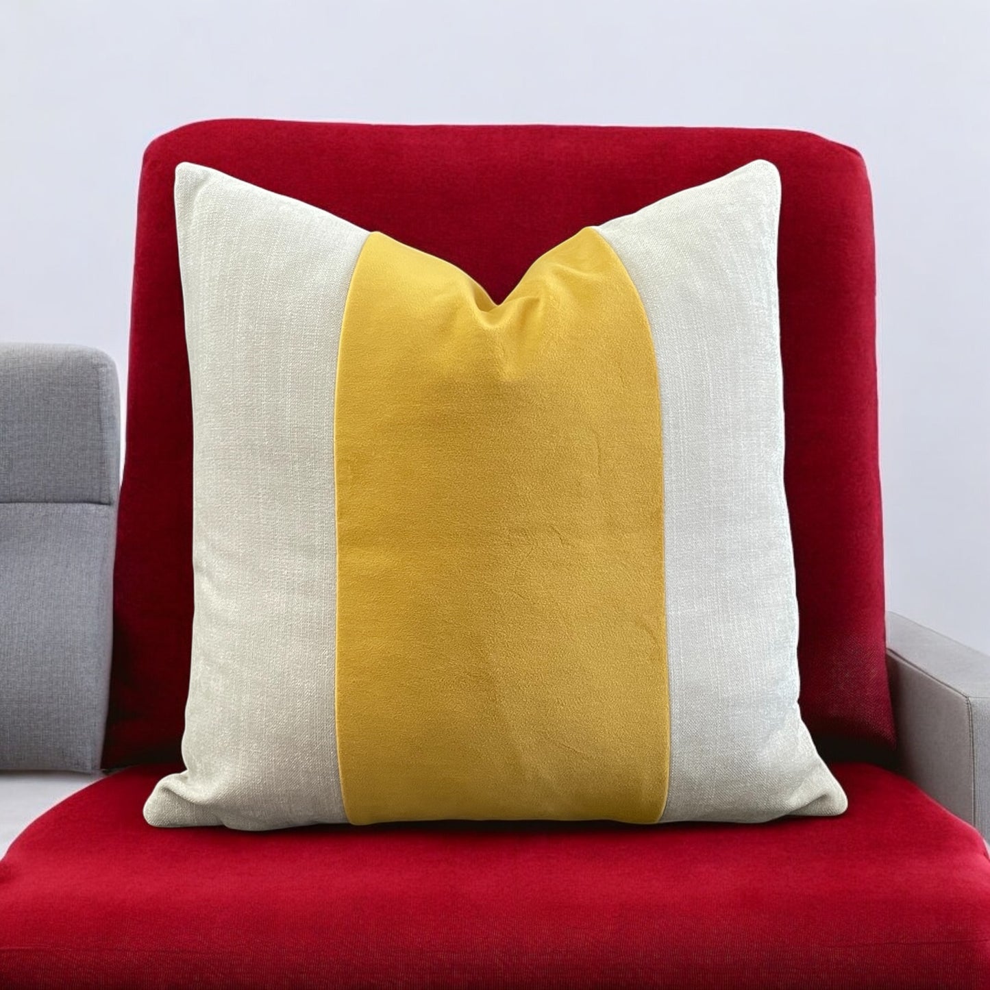 Yellow Linen Velvet Panel Pillow Cover