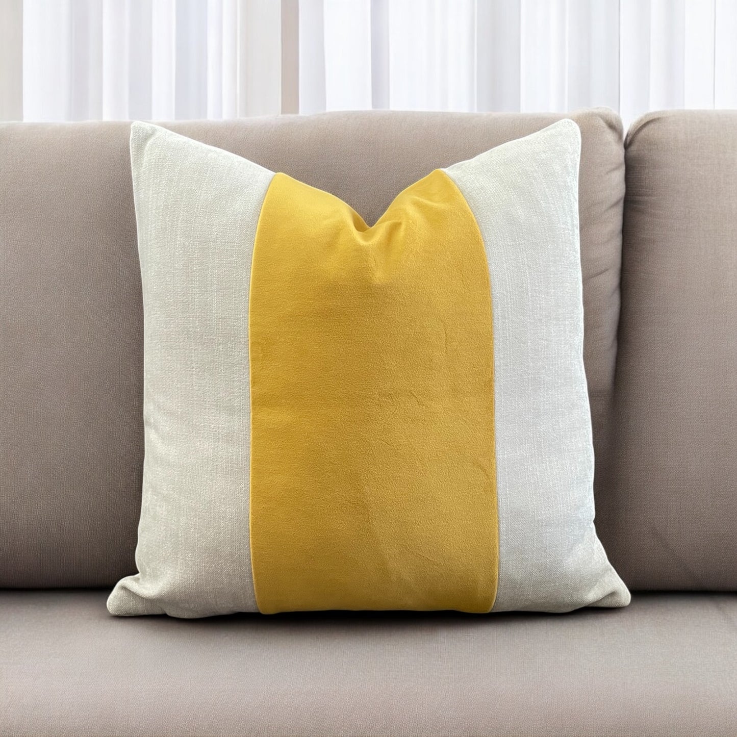 Yellow Linen Velvet Panel Pillow Cover