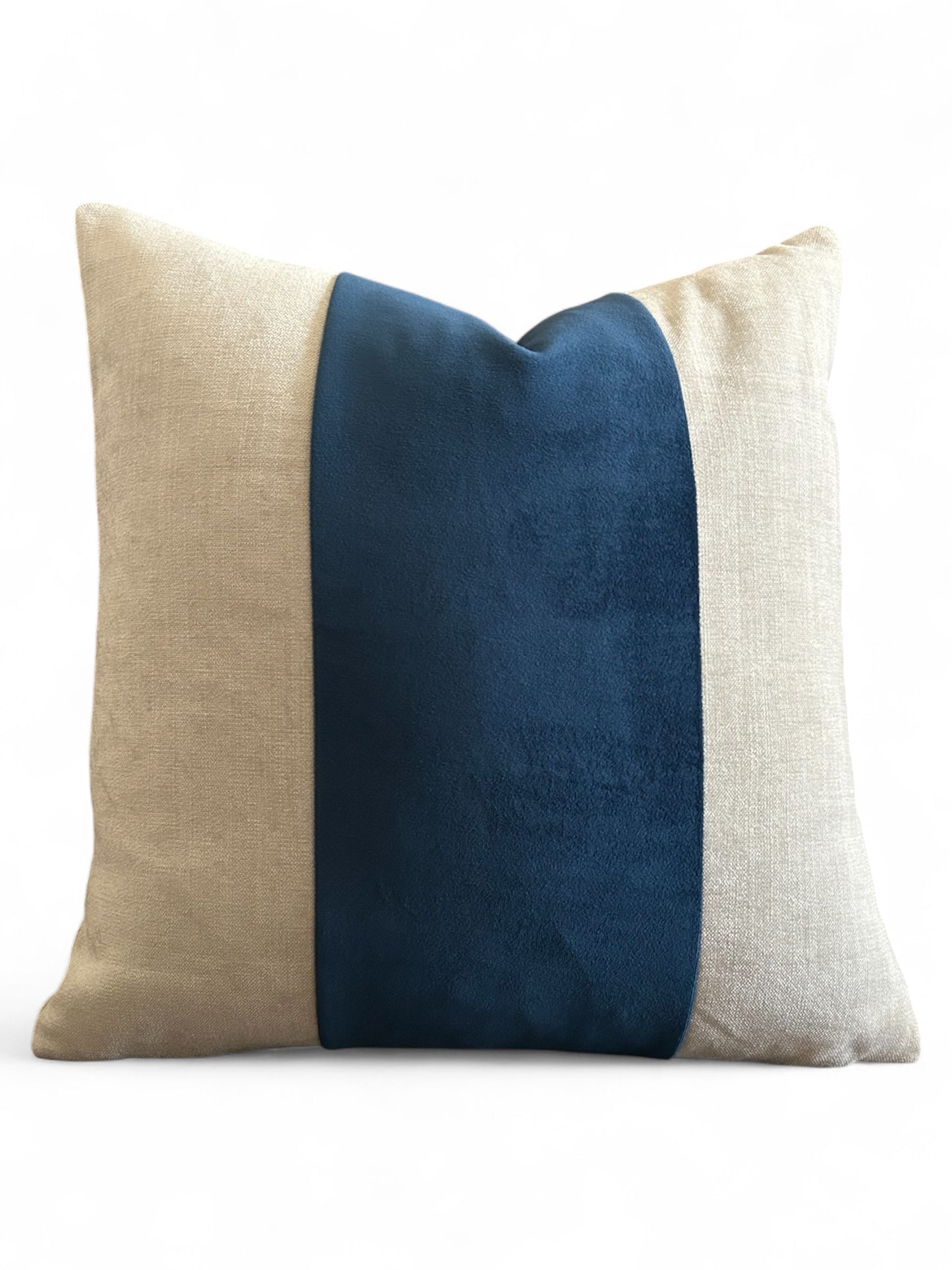 Navy Blue Linen Velvet Panel Pillow Cover