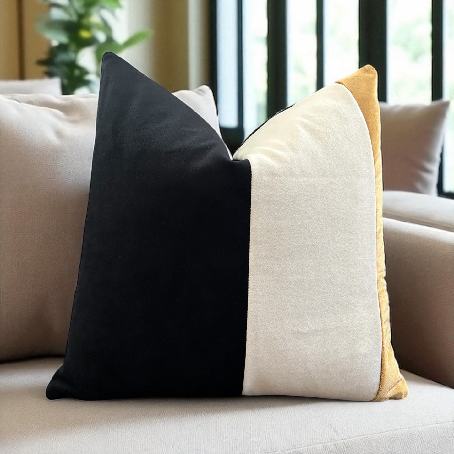 Black Cream and Gold Luxe Velvet Throw Pillow Cover