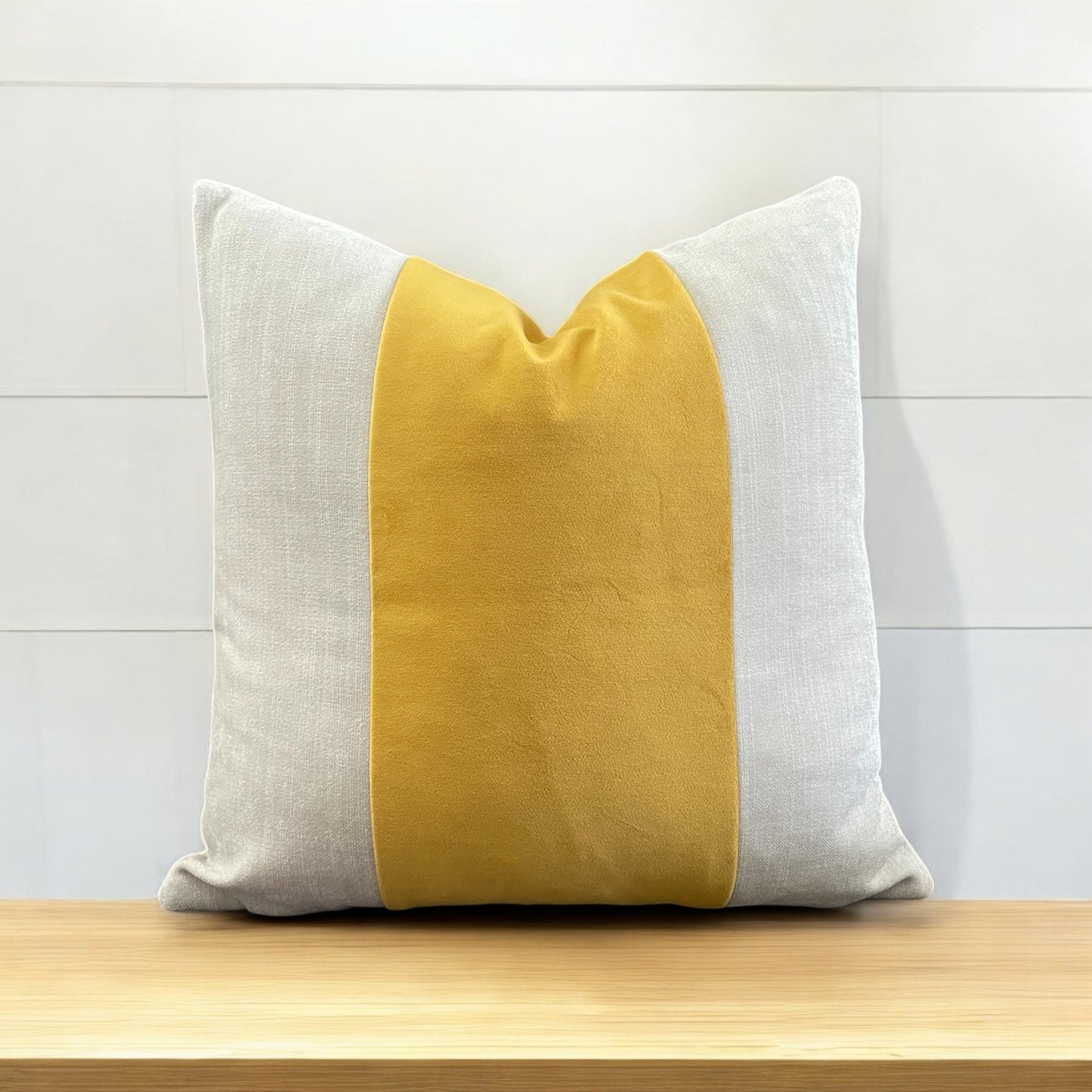 Yellow Linen Velvet Panel Pillow Cover