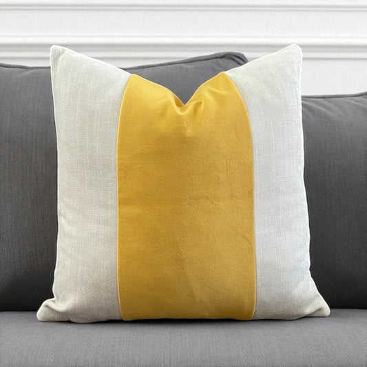 Yellow Linen Velvet Panel Pillow Cover