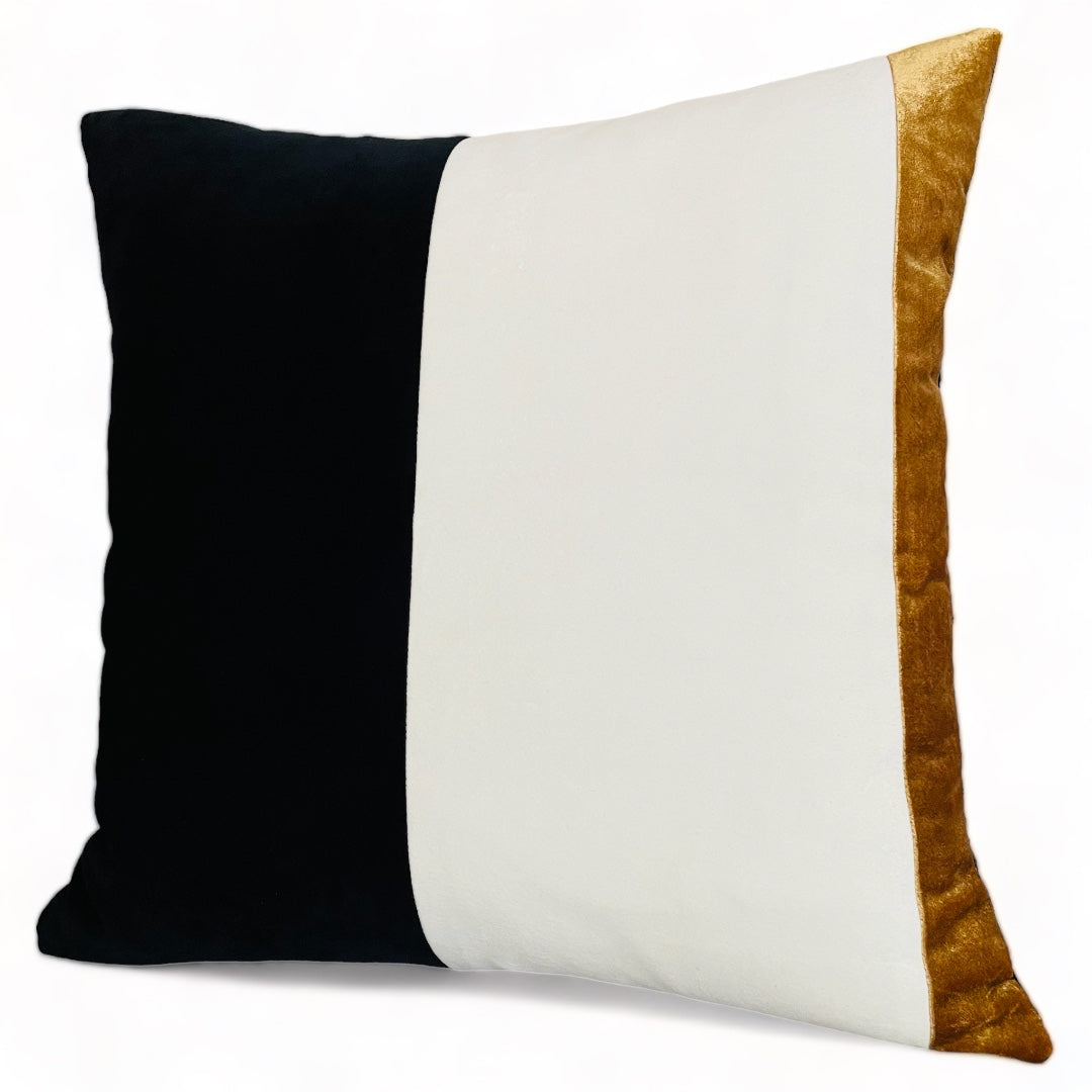 Black Cream and Gold Luxe Velvet Throw Pillow Cover
