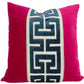 Pink Velvet Pillow Cover with Greek Key Trim