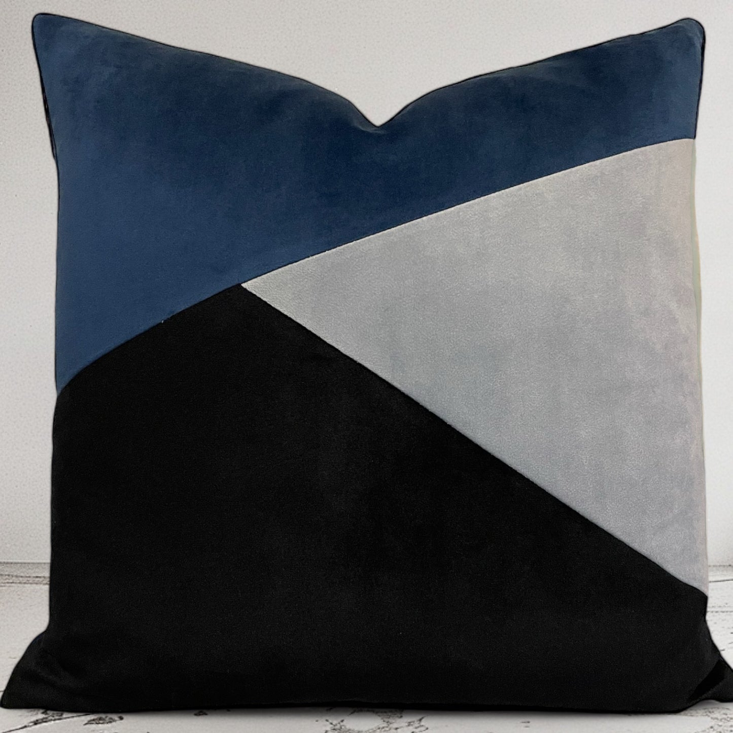 Navy Black and Dust Blue Velvet Throw Pillow Cover