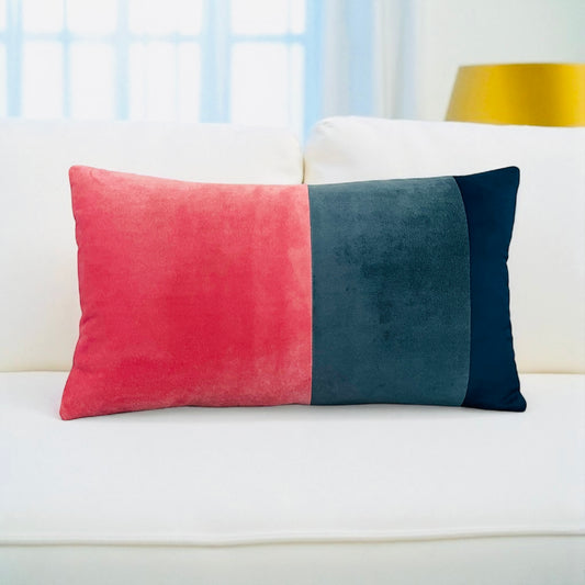 Bubble gum pink and Teal Velvet Lumbar Throw Pillow Cover