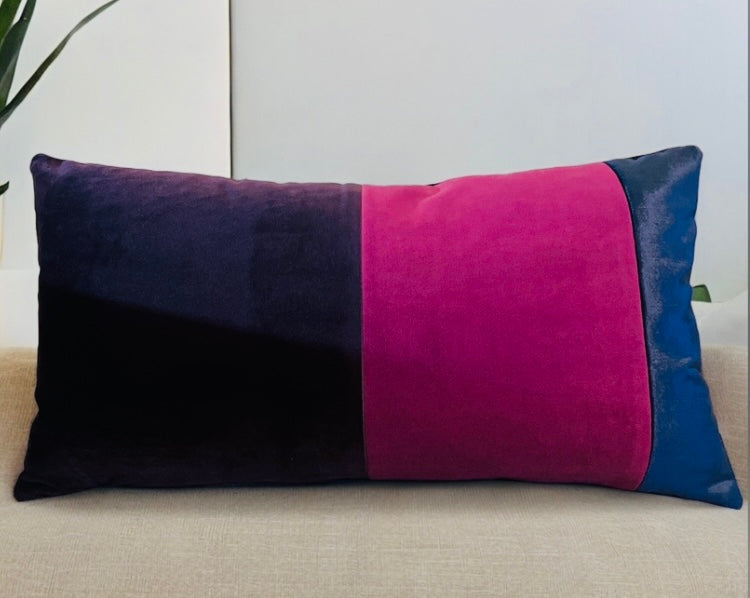 Purple and Fuchsia Velvet Lumbar Throw Pillow Cover