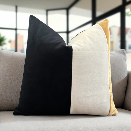 Black Cream and Gold Luxe Velvet Throw Pillow Cover