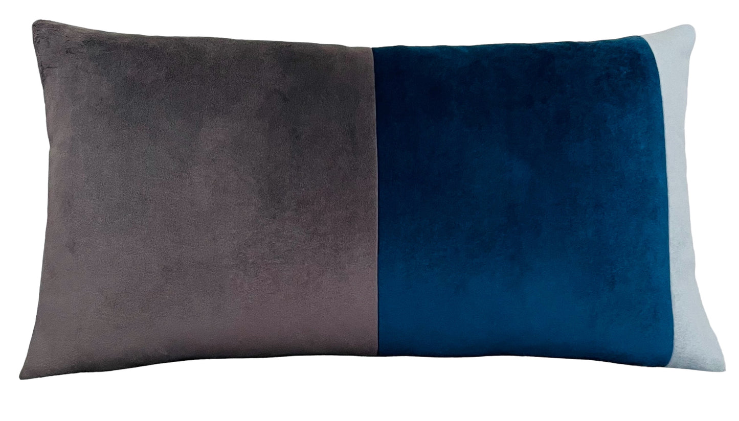 Gunmetal/Navy Velvet Lumbar Throw Pillow Cover