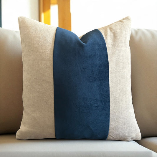 Navy Blue Linen Velvet Panel Pillow Cover