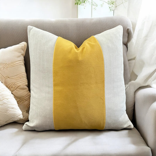 Yellow Linen Velvet Panel Pillow Cover