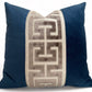 Navy Velvet Pillow Cover with Greek Key Trim