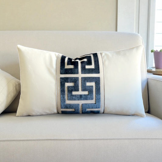 Cream Velvet Greek Key Trim Pillow