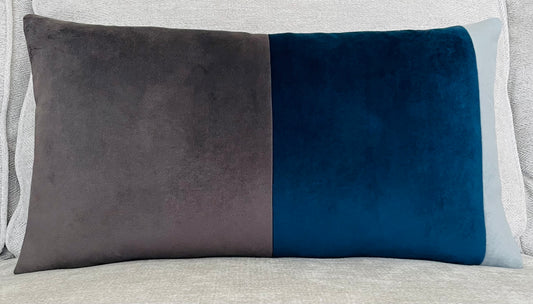 Gunmetal/Navy Velvet Lumbar Throw Pillow Cover