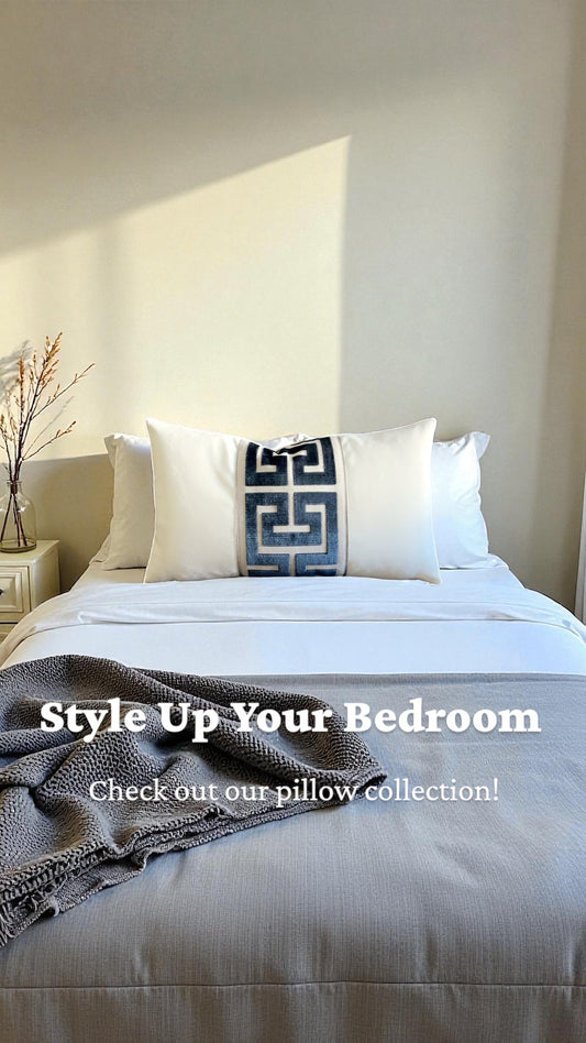 Cream Velvet Greek Key Trim Pillow