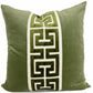 Sage Green Velvet Pillow Cover with Greek Key Trim