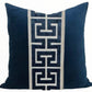 Navy Blue Velvet Pillow Cover with Greek Key Trim